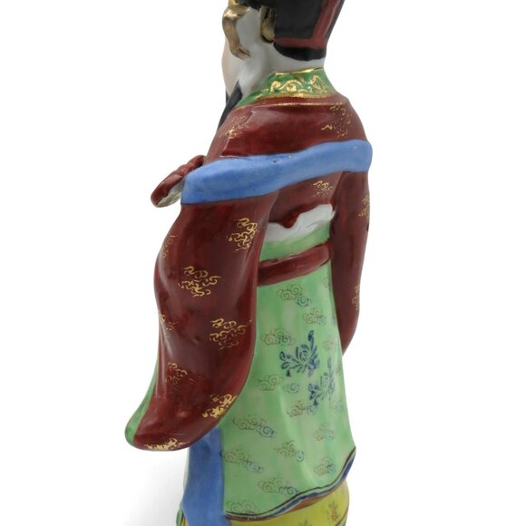CHINESE God of WEALTH Hand Painted Ceramic Figurine Vintage 8.5" - Picture 5 of 9